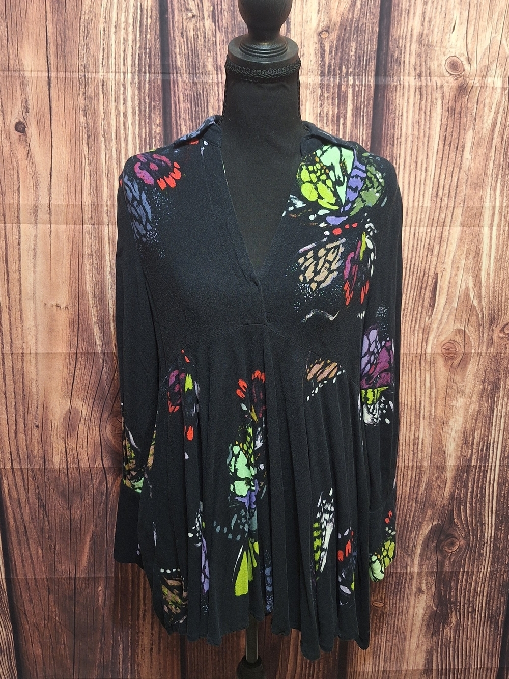 Free People Black Floral Butterfly Print Blouse Size Small!